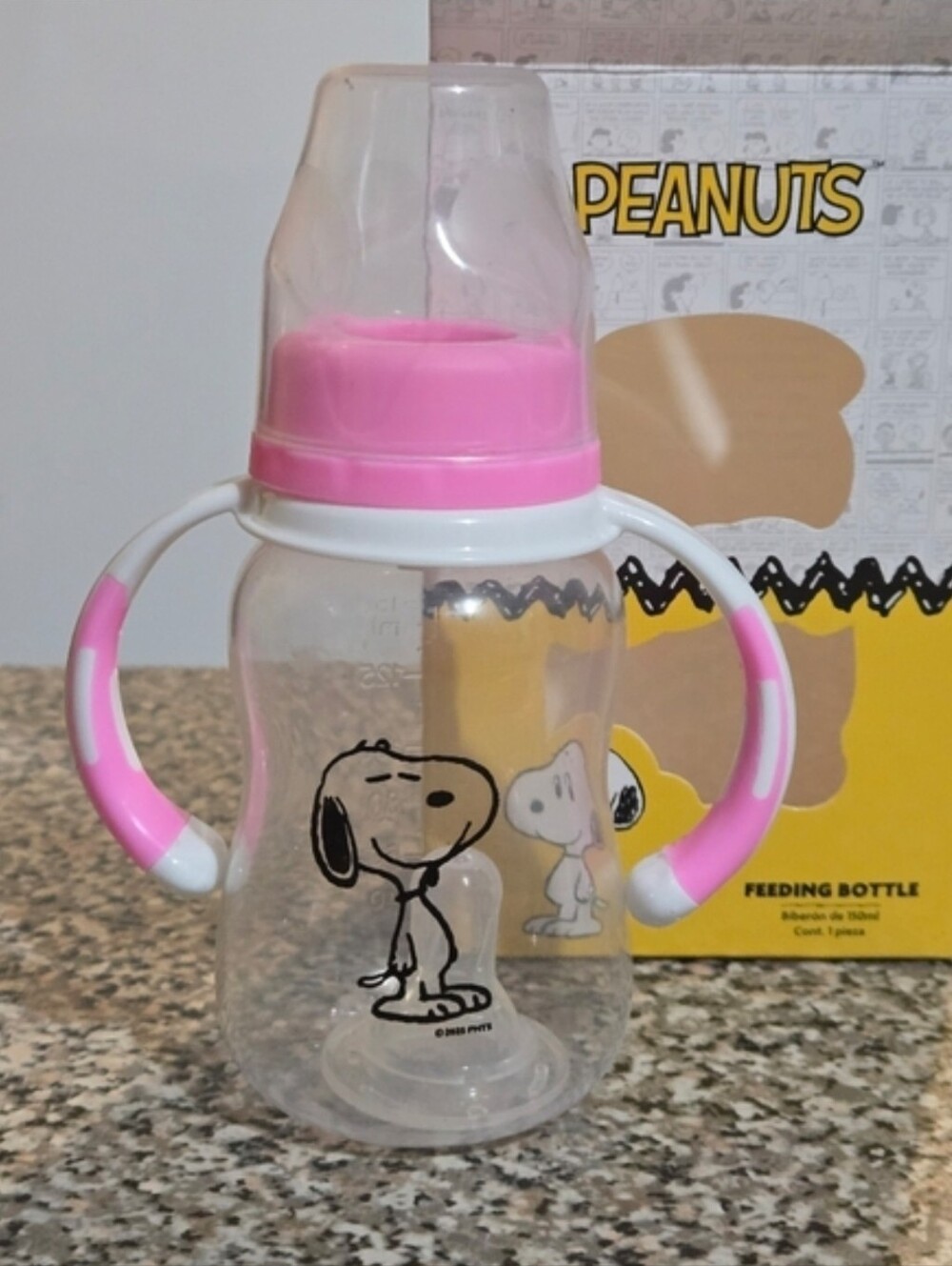 Peanuts Snoopy Pink Kids Feeding Bottle with Handles